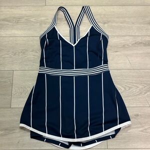 FP Movement by Free People Navy and White Striped Bodysuit